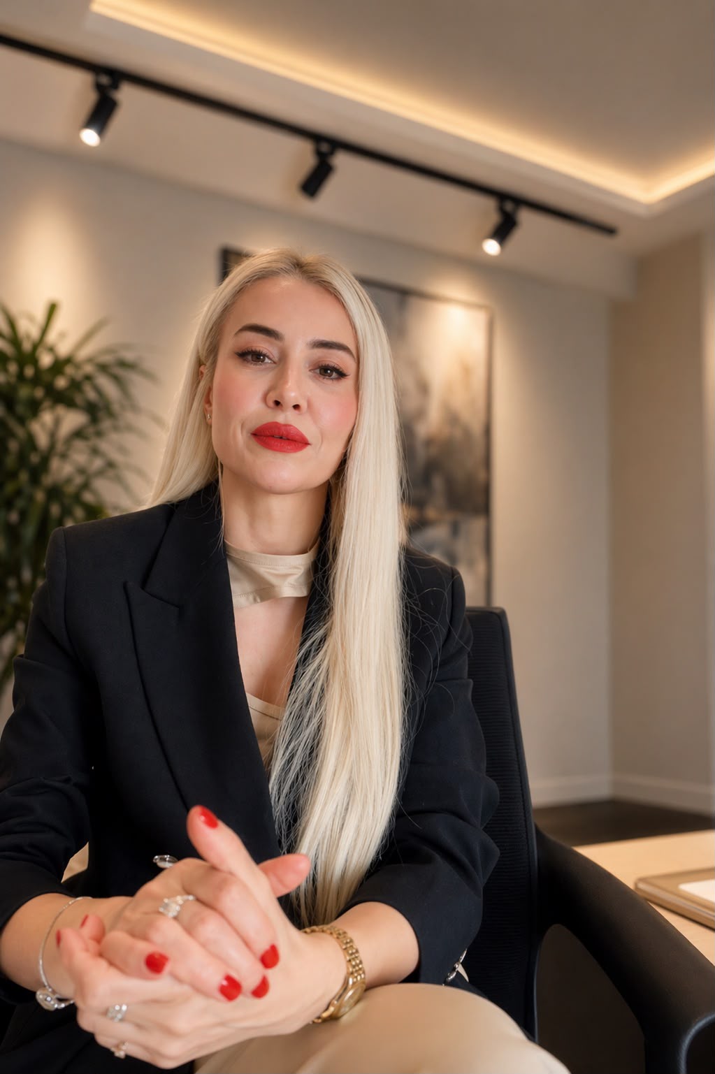 Müjda Özbek, salonun görüşme odasında